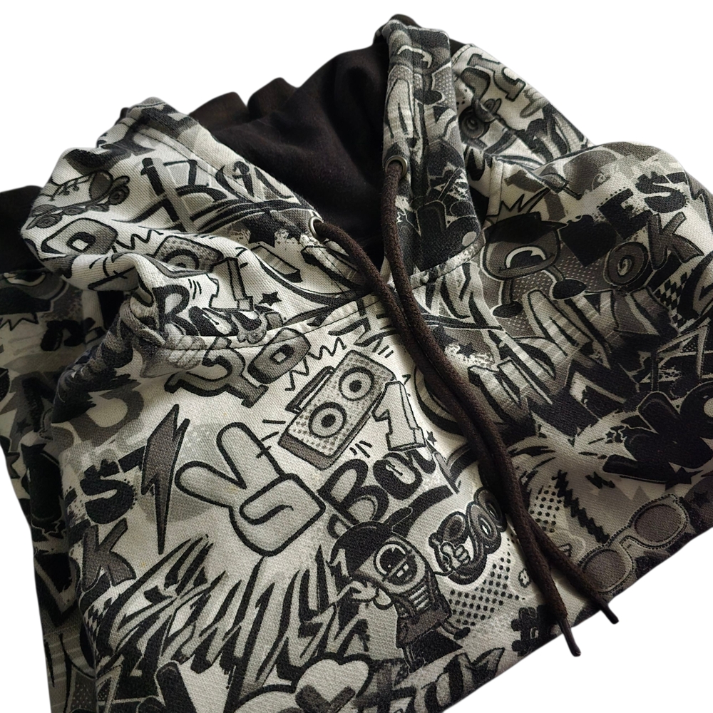 Super Massive Pull Over Hoodie Comic-Style Graffiti Print/Street Art Mens Medium - Picture 2 of 9